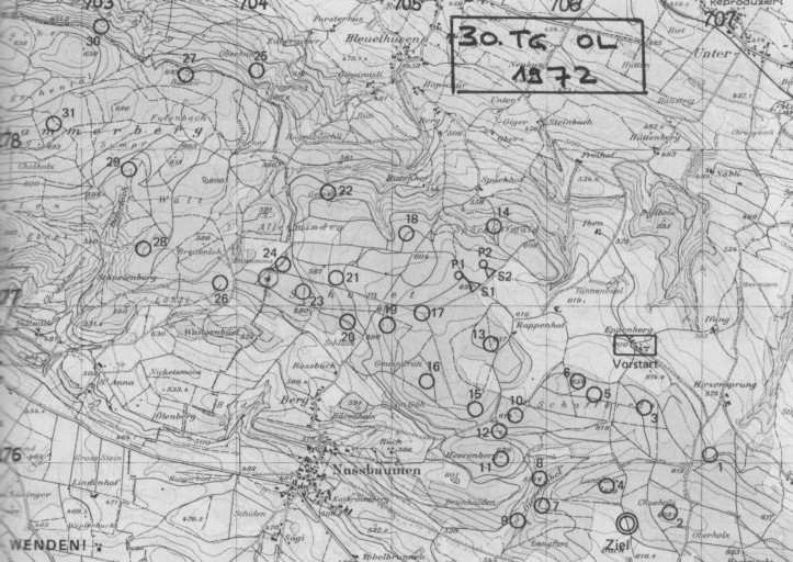 Karte TG-OL, 1. Okt. 1972, J+S (S2 18 25 31 28 26 19 15 4 Z)